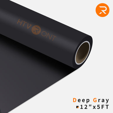 Roll of deep gray HTV (heat transfer vinyl) with a brand logo on a white background