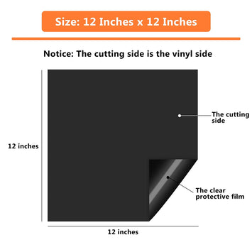 12x12 inch black vinyl sheet with cutting side and protective film label