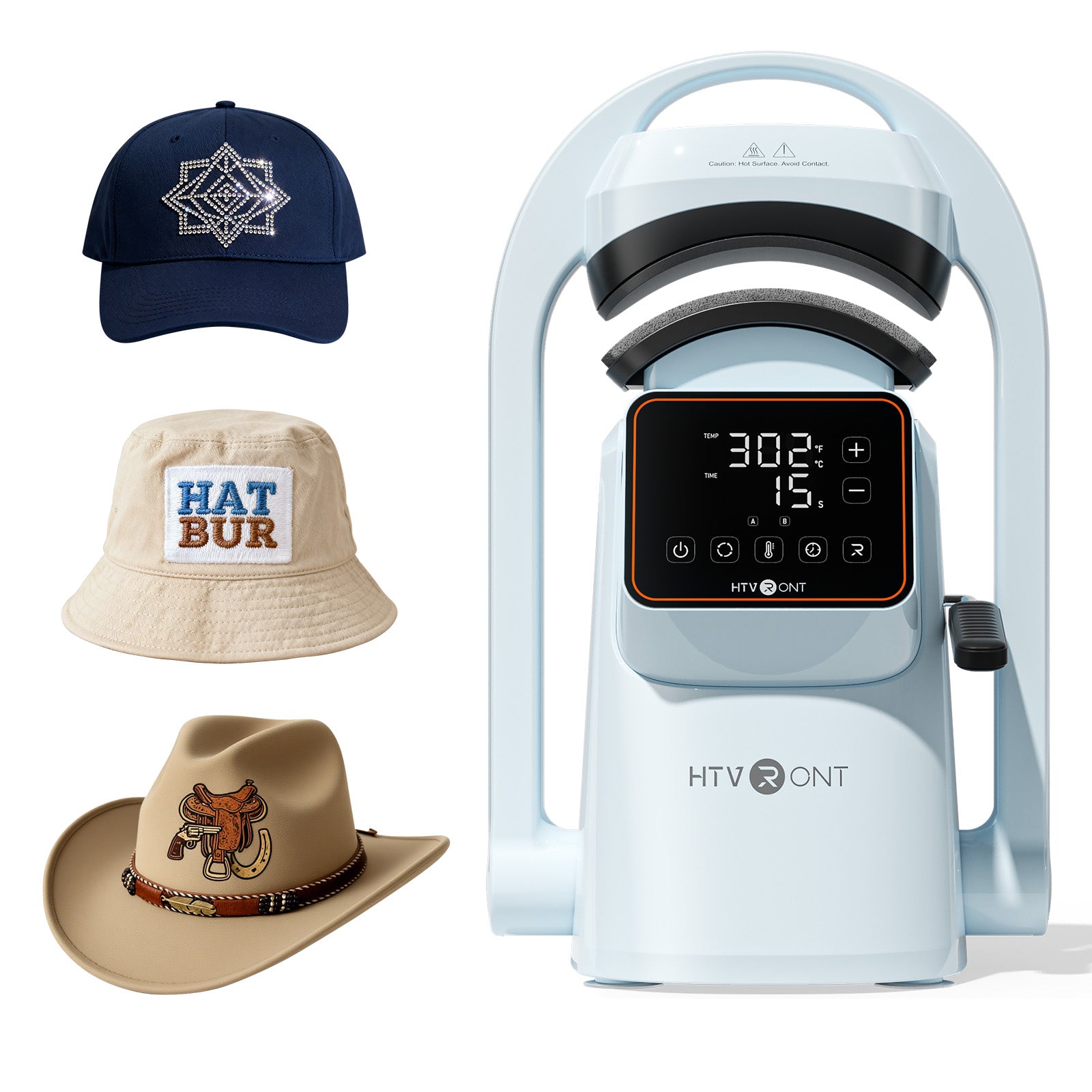 HTVRONT A300 Presse à chaud automatique pour casquettes, Kit débutant - Bleu Bulle