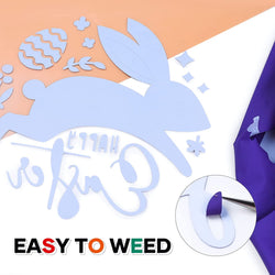 Decorative paper cutouts with text and floral designs on a white background, featuring 'EASY TO WEED' branding.