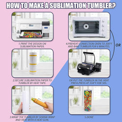 Step-by-step guide on how to make a sublimation tumbler with images and text instructions.
