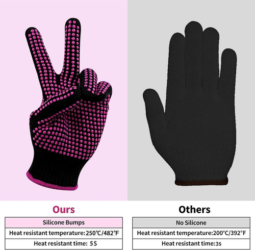 Black gloves with pink silicone bumps on a gray background