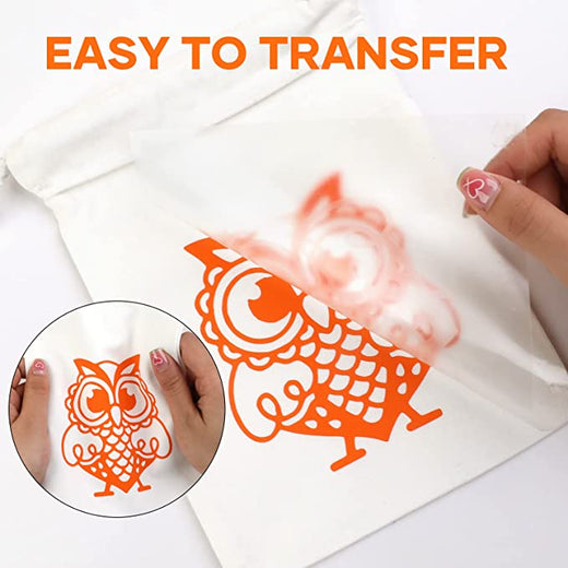 Orange owl design being transferred onto a white surface with text 'EASY TO TRANSFER'.