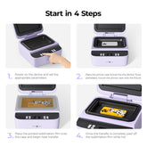 Step-by-step guide on using a phone case heat press with text instructions.