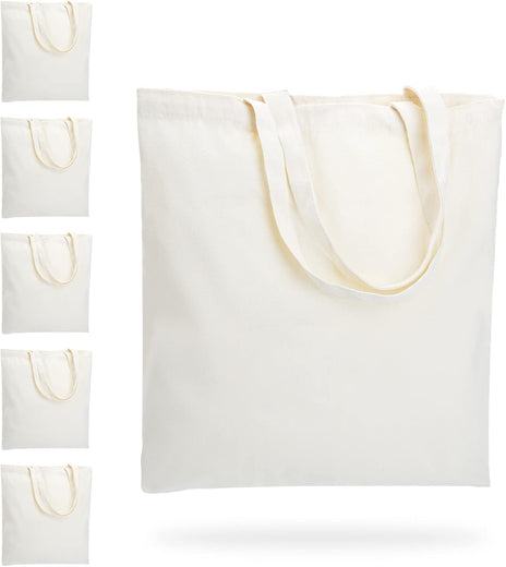 White tote bag with beige handles on a white background