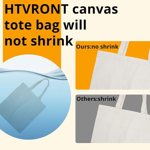 Comparison of HTVRONT canvas tote bag with others showing no shrinkage.