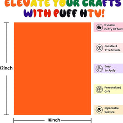 Orange sheet of Puff HTV with features listed on a white background