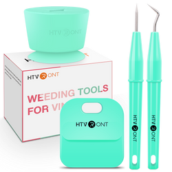 Turquoise weeding tools set with HTV RONT branding on a white background