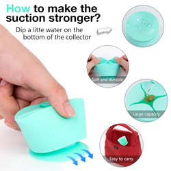 Instructions on how to make a suction collector stronger with water, showing a hand holding the collector.