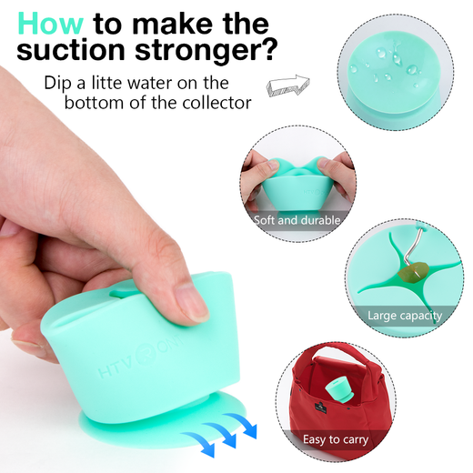 Instructions on how to make a suction collector stronger with water, showing a hand holding the collector.