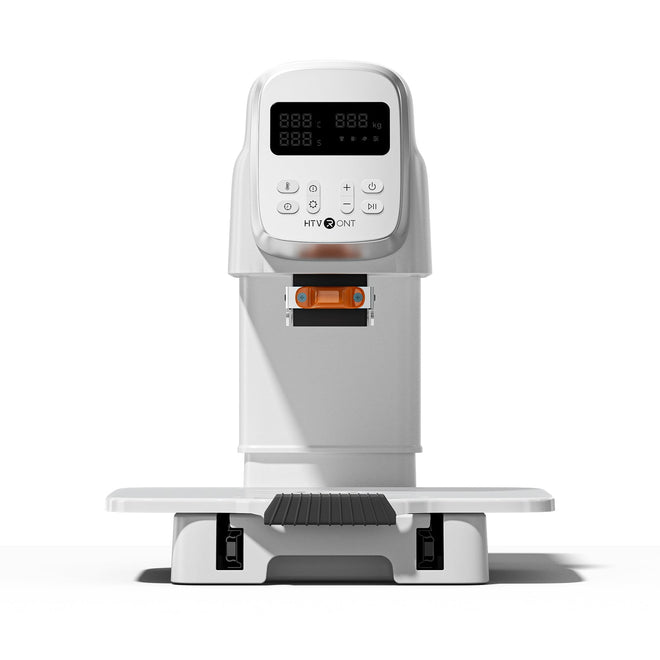 White electronic device with digital display on a white background