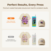 Promotional image of  HTVRONT heat press products with text about consistent results.