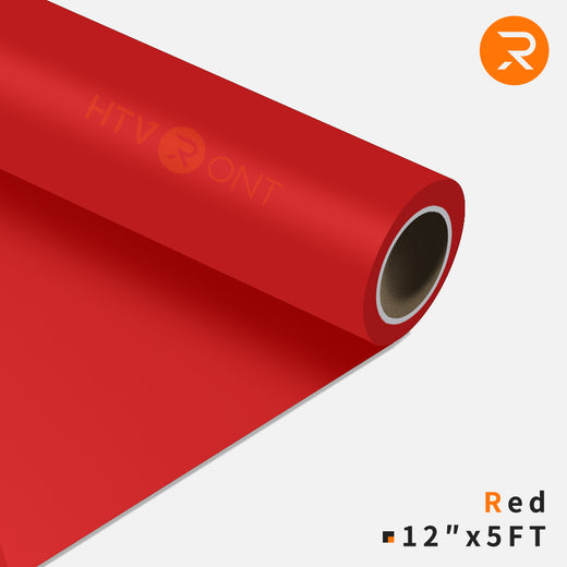Roll of red HTVRONT heat transfer vinyl on a white background
